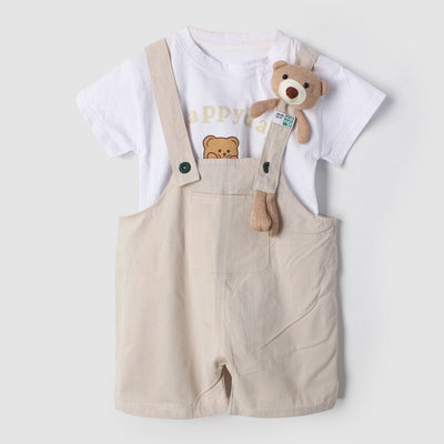 Stylish Beige Themed 2Pc Little Kids Dangri Set Dangri Set Iluvlittlepeople 9-12 Months Summer Beige