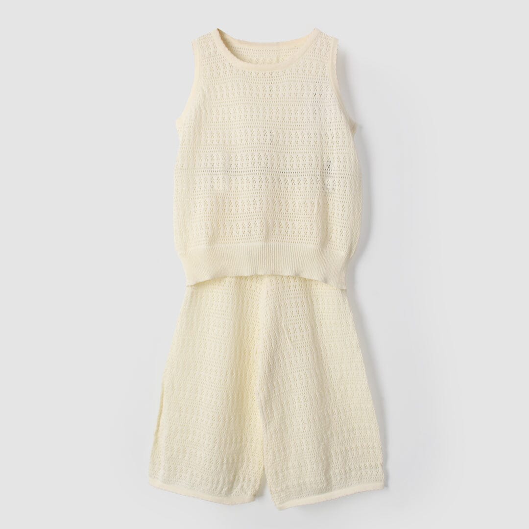 Modern Off White Themed 2Pc Little Kids Dangri Set Dangri Set Iluvlittlepeople 9-12 Months Summer Off White
