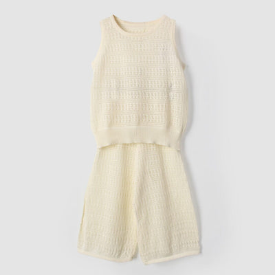Modern Off White Themed 2Pc Little Kids Dangri Set Dangri Set Iluvlittlepeople 9-12 Months Summer Off White