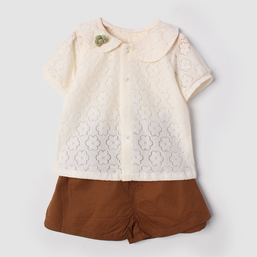 Modern Off White Themed 2Pc Little Girls Dangri Set Dangri Set Iluvlittlepeople 12-18 Months Summer Off White
