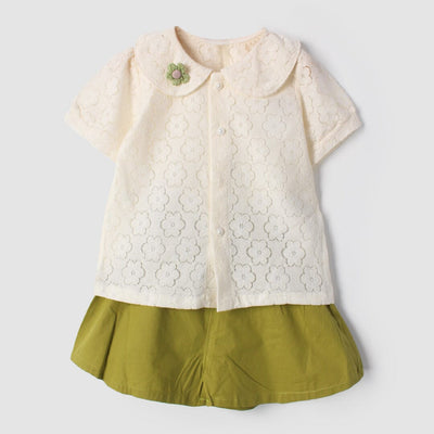 Stylish Off White Themed 2Pc Little Girls Dangri Set Dangri Set Iluvlittlepeople 12-18 Months Summer Off White