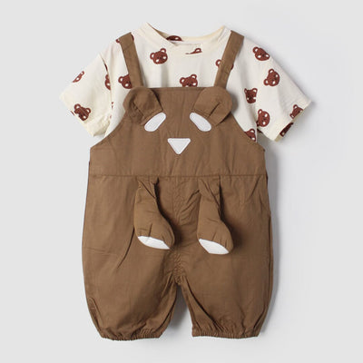Modern Brown Themed 2Pc Little Kids Dangri Set Dangri Set Iluvlittlepeople 9-12 Months Summer Brown