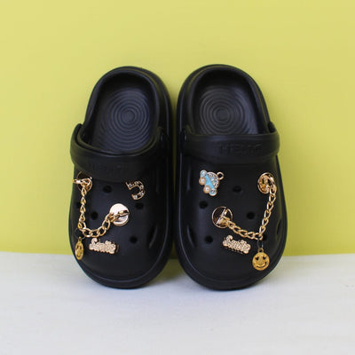 Dashing Black Luxury Flat Sandals Crcs & Slides Iluvlittlepeople 18-19 Rubber Black