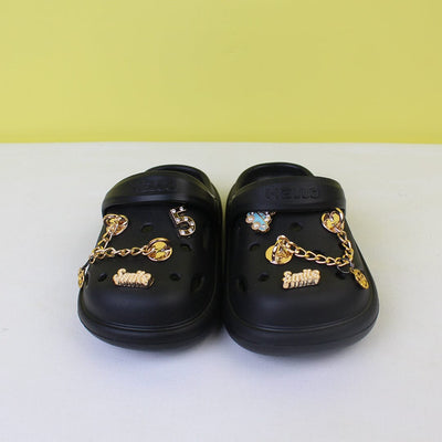 Dashing Black Luxury Flat Sandals Crcs & Slides Iluvlittlepeople 