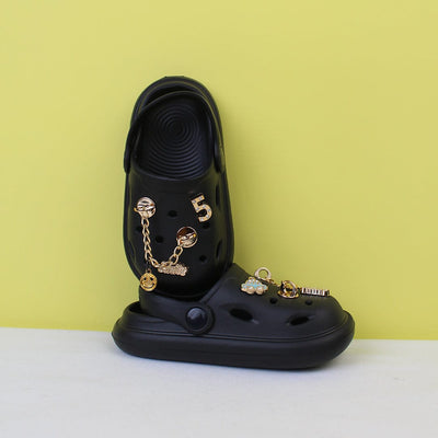 Dashing Black Luxury Flat Sandals Crcs & Slides Iluvlittlepeople 