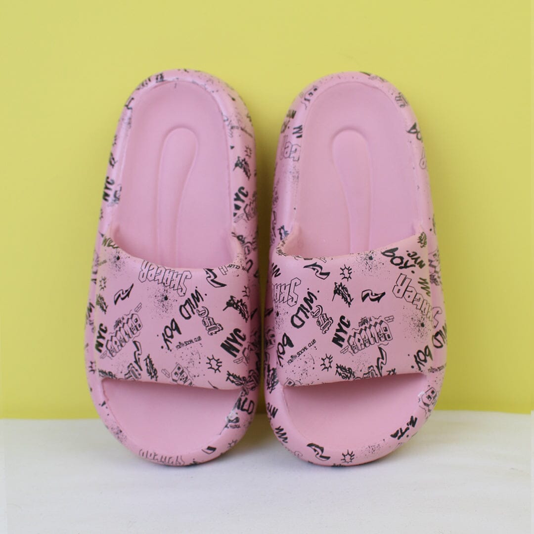 Attractive Pink Themed Flat Slides Iluvlittlepeople 36-37 Rubber Pink