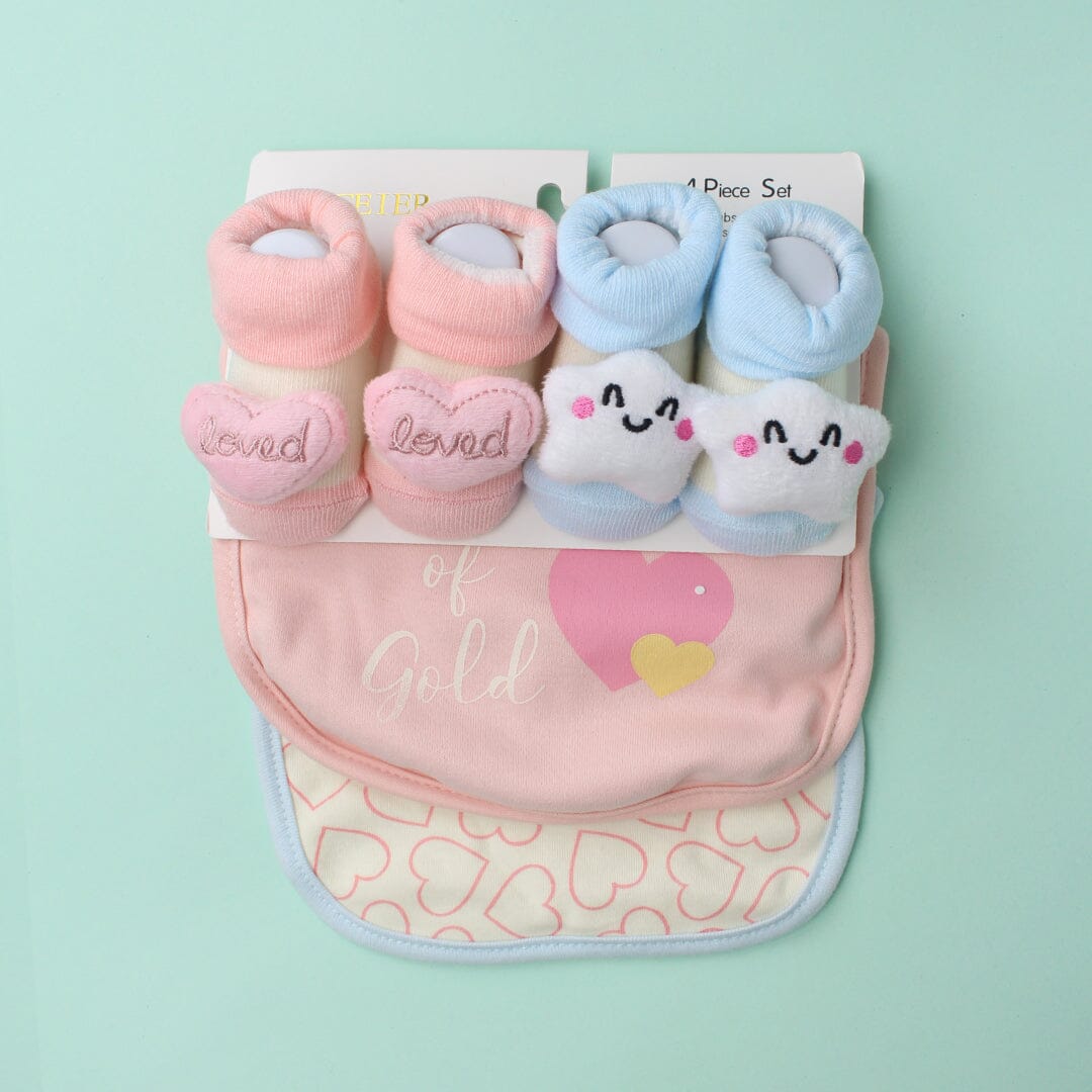 Decent Comfy Bibs & Socks Set - Little People Gears Bibs Set Iluvlittlepeople 0-24 Months Pink Cotton