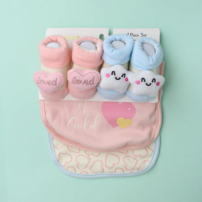 Decent Comfy Bibs & Socks Set - Little People Gears Bibs Set Iluvlittlepeople 0-24 Months Pink Cotton