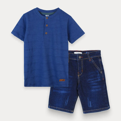 Decent Blue Themed Pair Of T-Shirt & Short For Boys Boy Clothes Pairs Iluvlittlepeople 10-12 Years Blue Summer