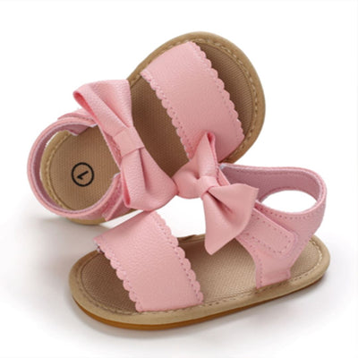 Baby Girl Twisted Bow Sandals Shoes Iluvlittlepeople 6-9 Month Baby Pink Out Sole Rubber