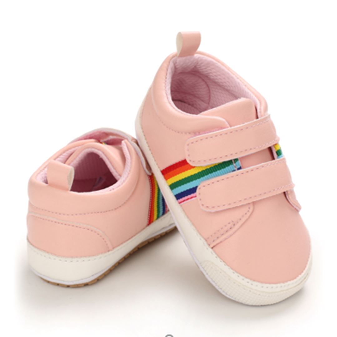 Baby Girl Rainbow Striped Crib Sneakers Shoes Iluvlittlepeople 6-9 Month Baby Pink Rubber