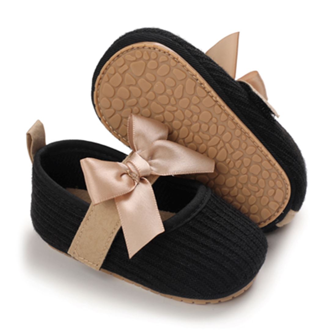 Baby Girl Bowknot Flats Shoes Iluvlittlepeople 6-9 Month Black Leather Sole